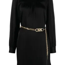 Атласное платье мини с поясом