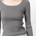 Scallop-collar ribbed jumper