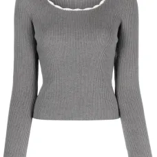 Scallop-collar ribbed jumper