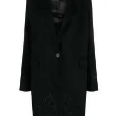 Floral-embroidered single-breasted coat