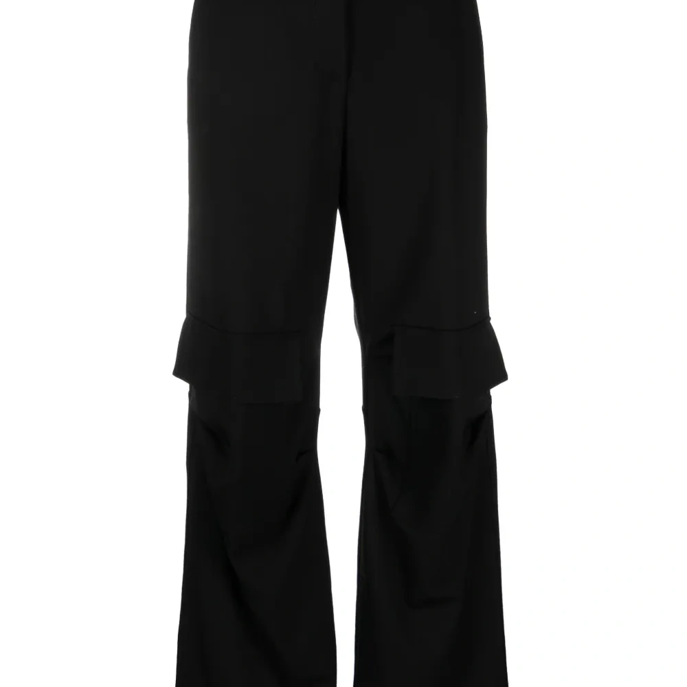 Wool flared cargo trousers