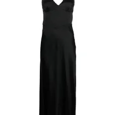 Embroidered-bodice satin maxi dress