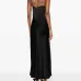 Embroidered-bodice satin maxi dress
