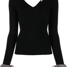 Braided-cuffs ribbed-knit top Braided-cuffs ribbed-knit top