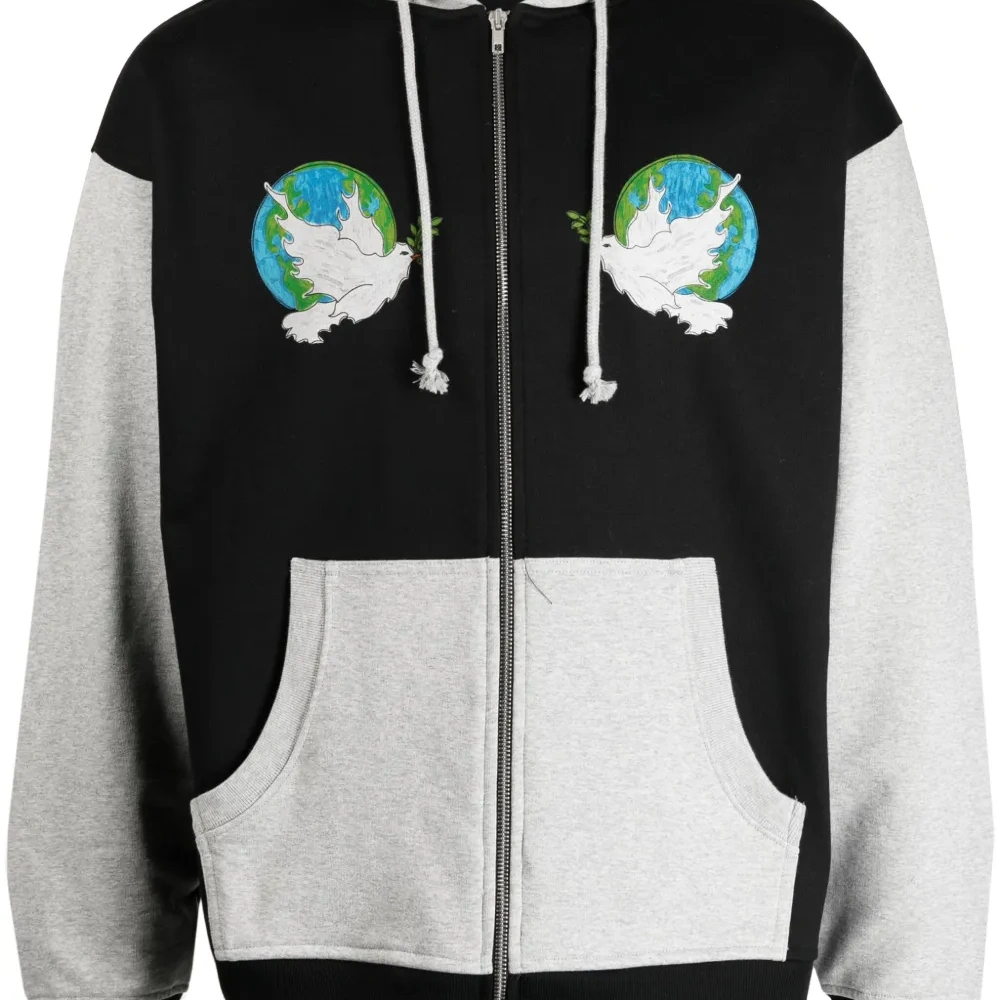 Appliqué-details colour-block cotton jacket