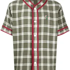 Check-pattern striped-edge shirt Check-pattern striped-edge shirt