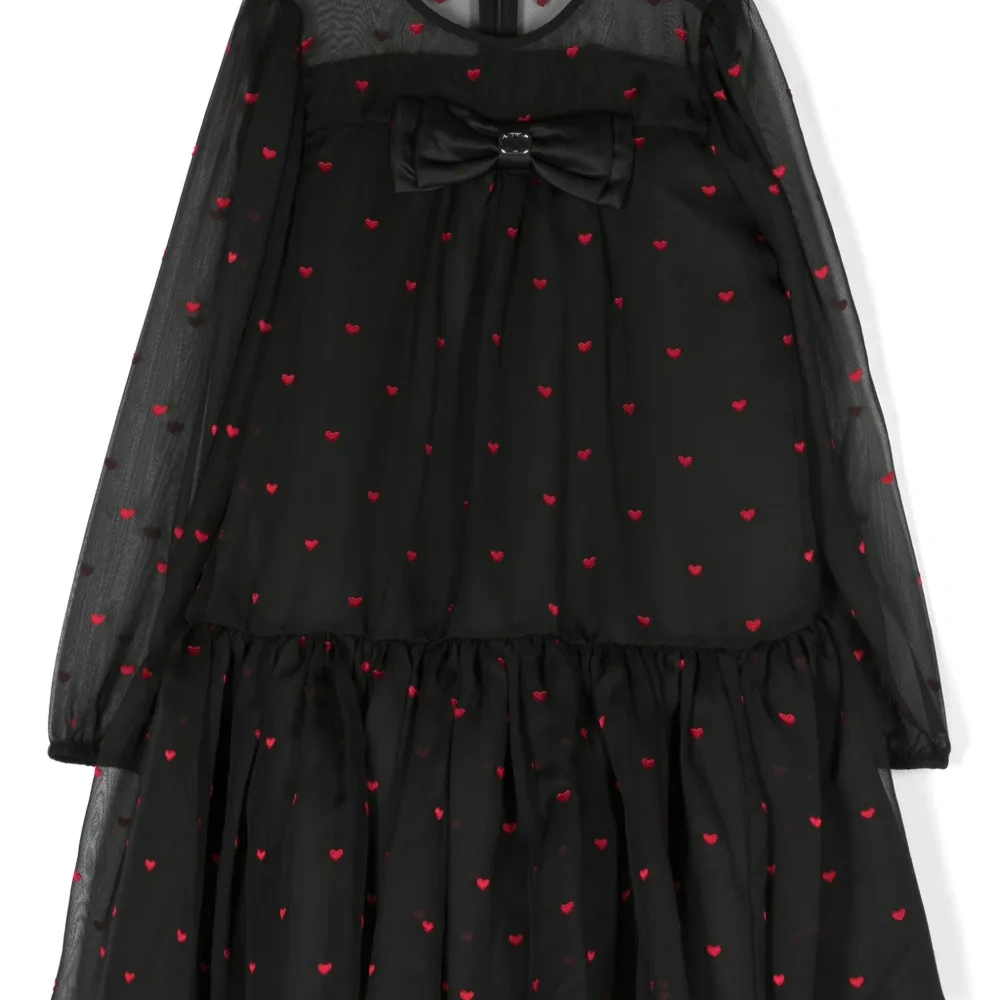 Heart-pattern long-sleeved dress