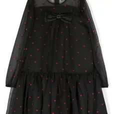Heart-pattern long-sleeved dress