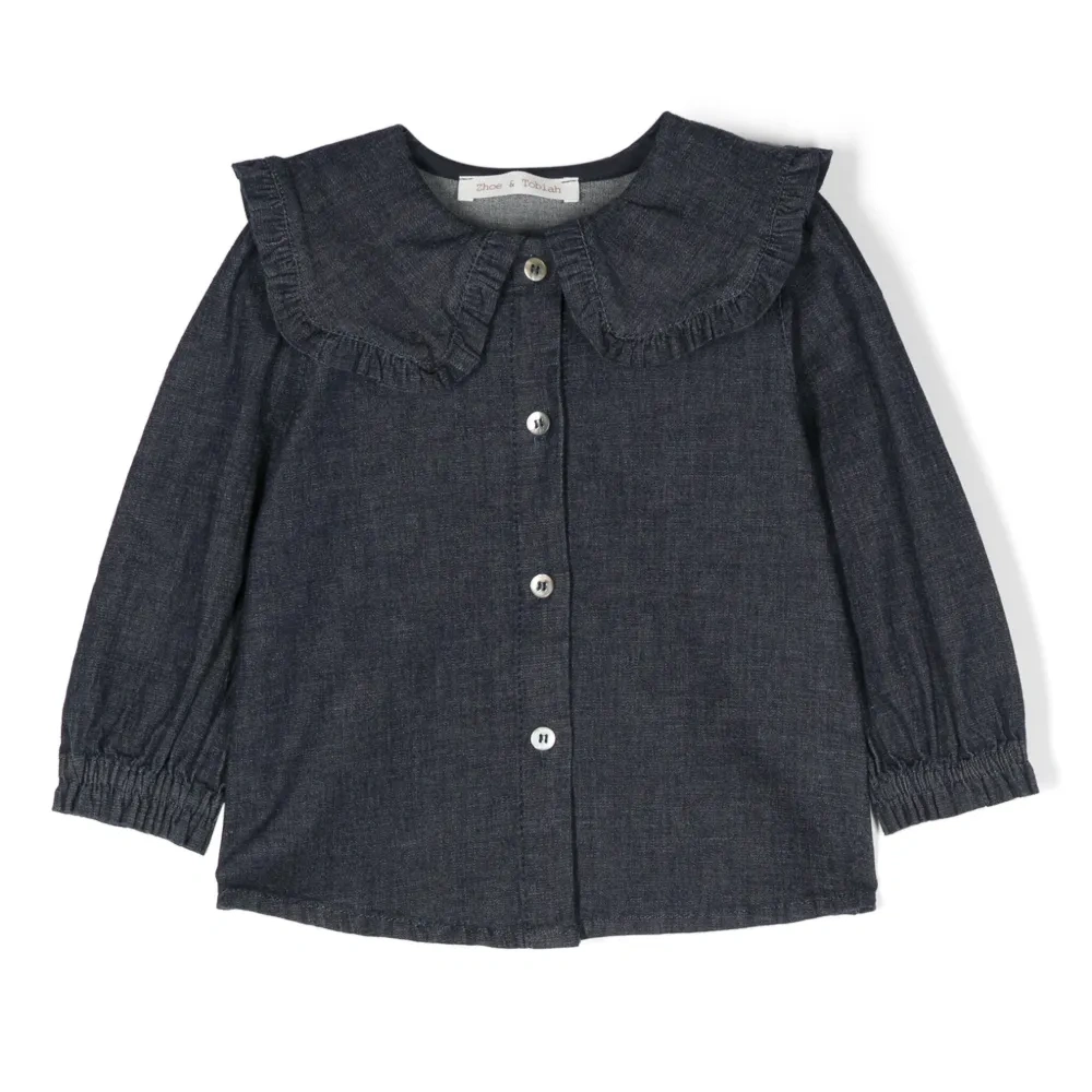 Джинсовая блузка с оборками