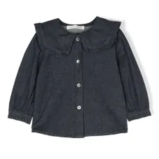 Джинсовая блузка с оборками