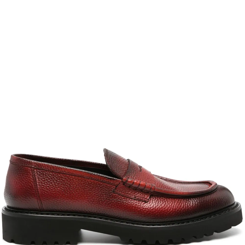 Burnished-finish leather loafers
