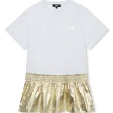 Платье с эффектом металлик и логотипом