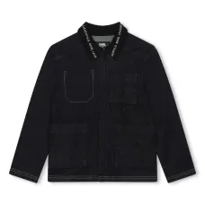 Джинсовая куртка с логотипом на воротнике