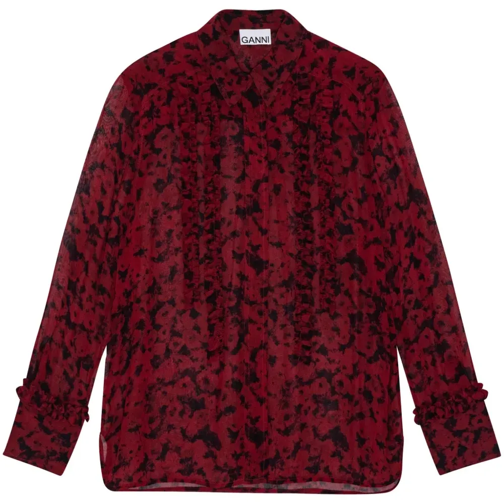 Рубашка с оборками и цветочным принтом