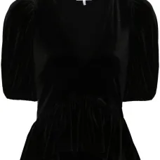 Бархатная блузка с V-образным вырезом