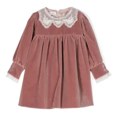 Lace-detail velvet dress