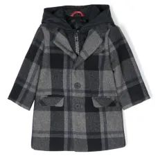 Plaid-check pattern layered coat