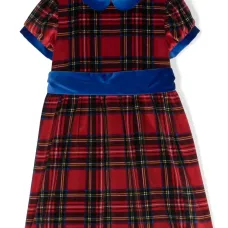 Plaid-check velvet flared dress