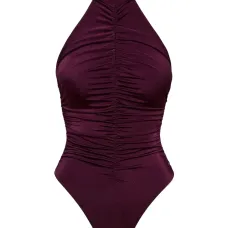 Купальник с вырезом халтер и сборками