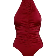 Купальник с вырезом халтер и сборками