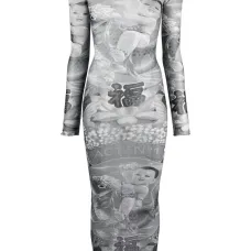 Полупрозрачное платье с графичным принтом