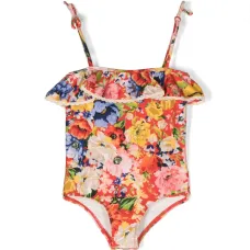 Купальник с оборками и цветочным принтом