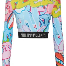 Padded Shoulder Cropped Top LS Bombing Graffiti