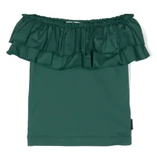 Футболка с открытыми плечами и оборками