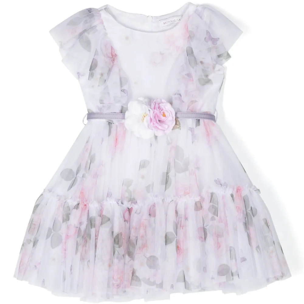 Ярусное платье из тюля с принтом