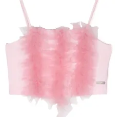 Укороченный топ со вставками из тюля