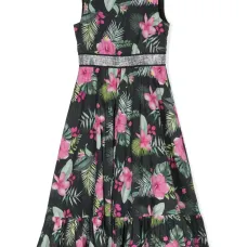 Платье со стразами и цветочным принтом