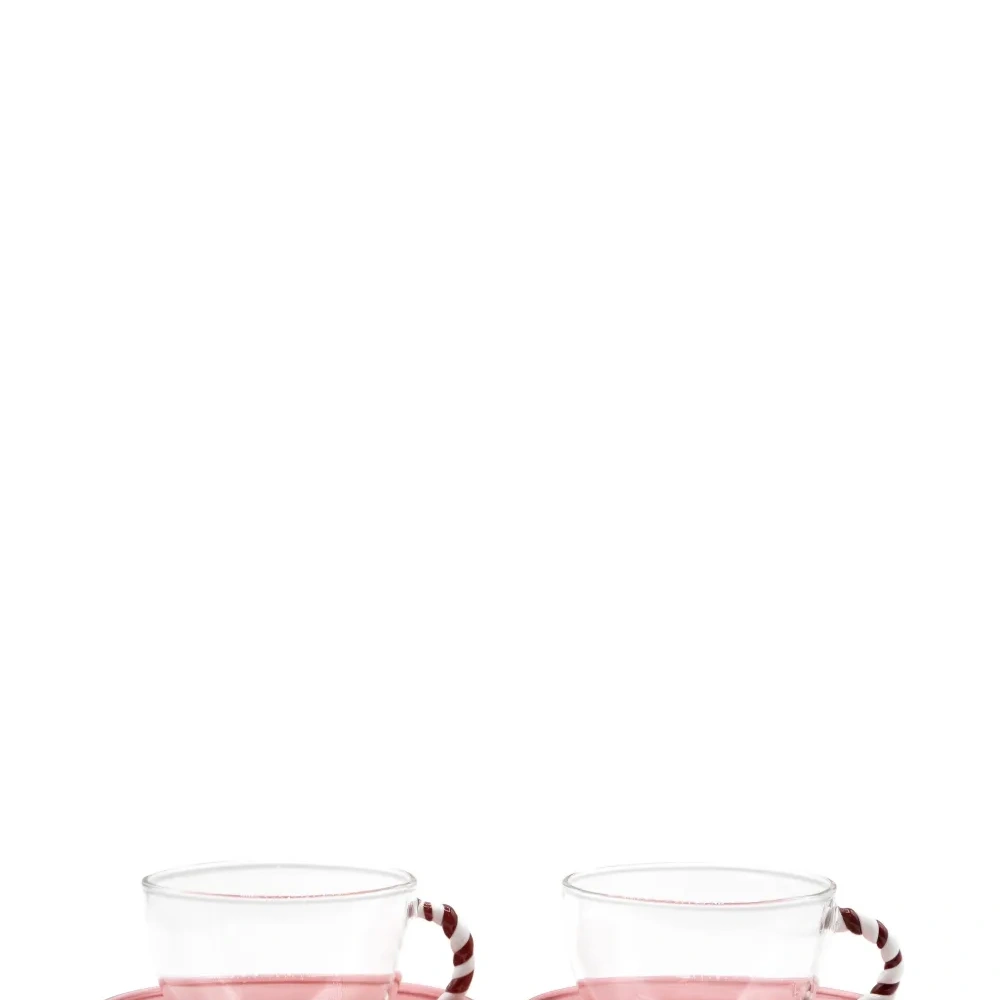 Christmas striped-handle glass teacup (set of two)