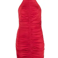 Платье мини с вырезом халтер и сборками