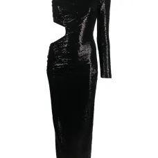 Платье на одно плечо с эффектом металлик