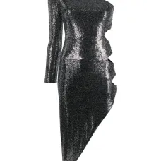 Платье мини на одно плечо с пайетками