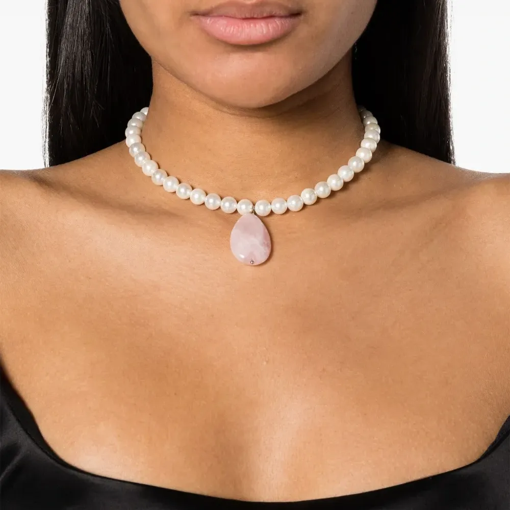 Колье с жемчугом и кварцем