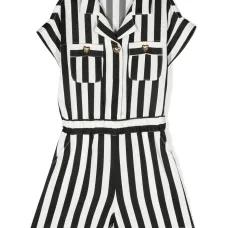 Полосатый комбинезон с заостренным воротником