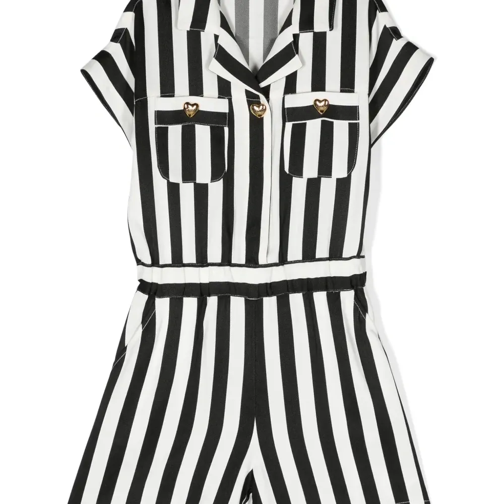 Полосатый комбинезон с заостренным воротником