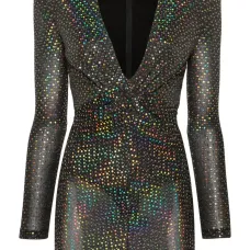 Платье мини с длинными рукавами и пайетками