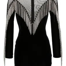 Бархатное платье мини с бахромой