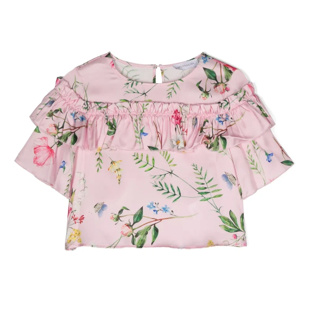 Футболка с оборками и цветочным принтом