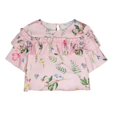 Футболка с оборками и цветочным принтом