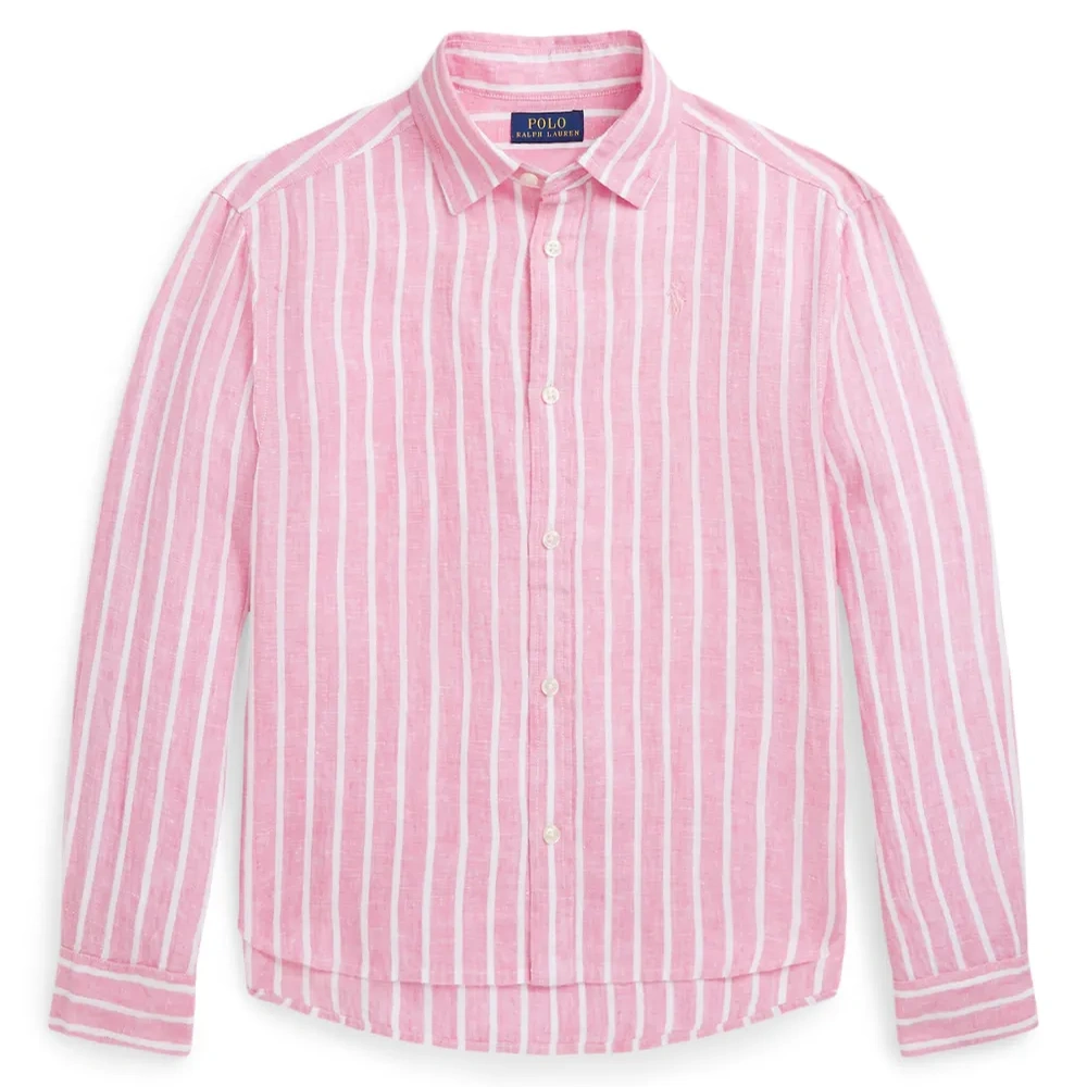 Полосатая льняная рубашка с вышитым логотипом