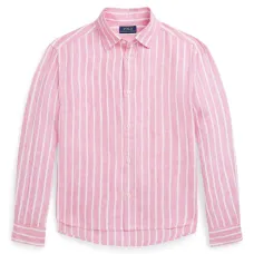 Полосатая льняная рубашка с вышитым логотипом