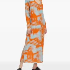 Платье миди с длинными рукавами и разрезом