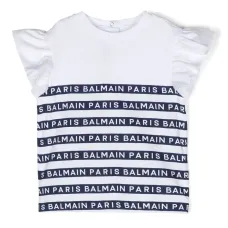 Футболка с оборками на рукавах и логотипом