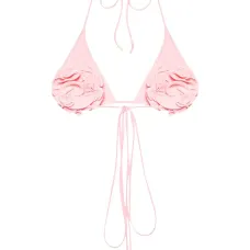 Топ бикини с треугольными чашками и цветочной аппликацией