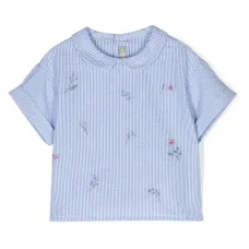 Блузка в полоску с цветочной вышивкой