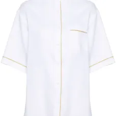 Рубашка из ткани шамбре с бисером