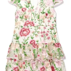 Ярусное платье с цветочной вышивкой